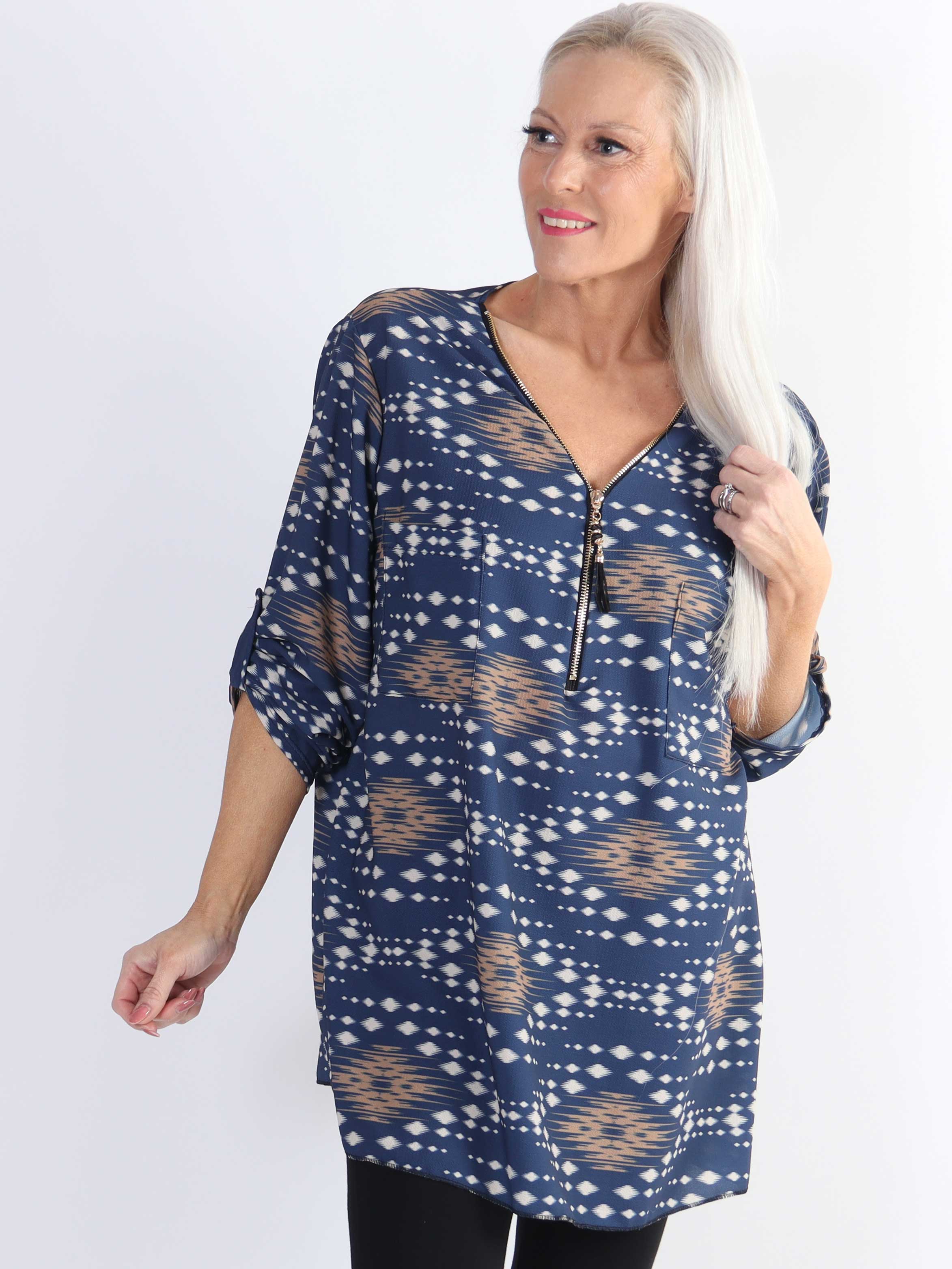 Claudia Pattern - Tunika med tryck och dragkedja i plus size - Green